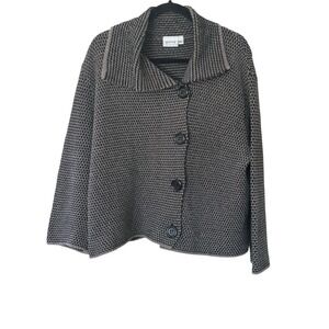 Habitat Cardigan Sweater Asymmetrical‎ Button Up Knit Brown Black Medium/Large